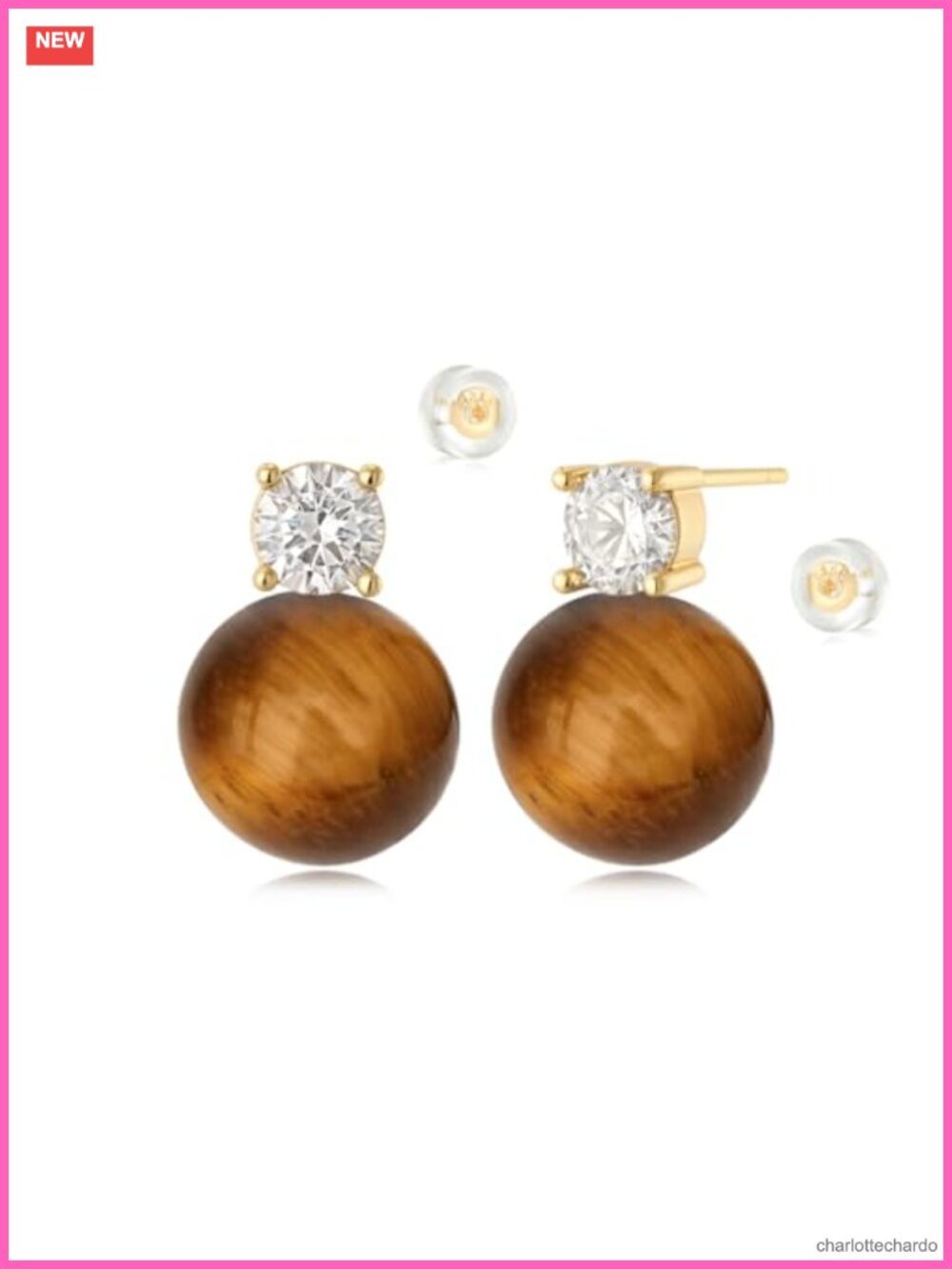 Gold Bead Ball Cubic Zirconia Stud Earrings 14K Small Simple Hypoallergenic